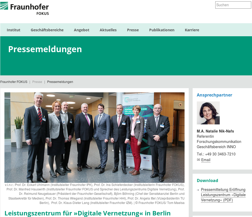 Webseite Fraunhofer Fokus
